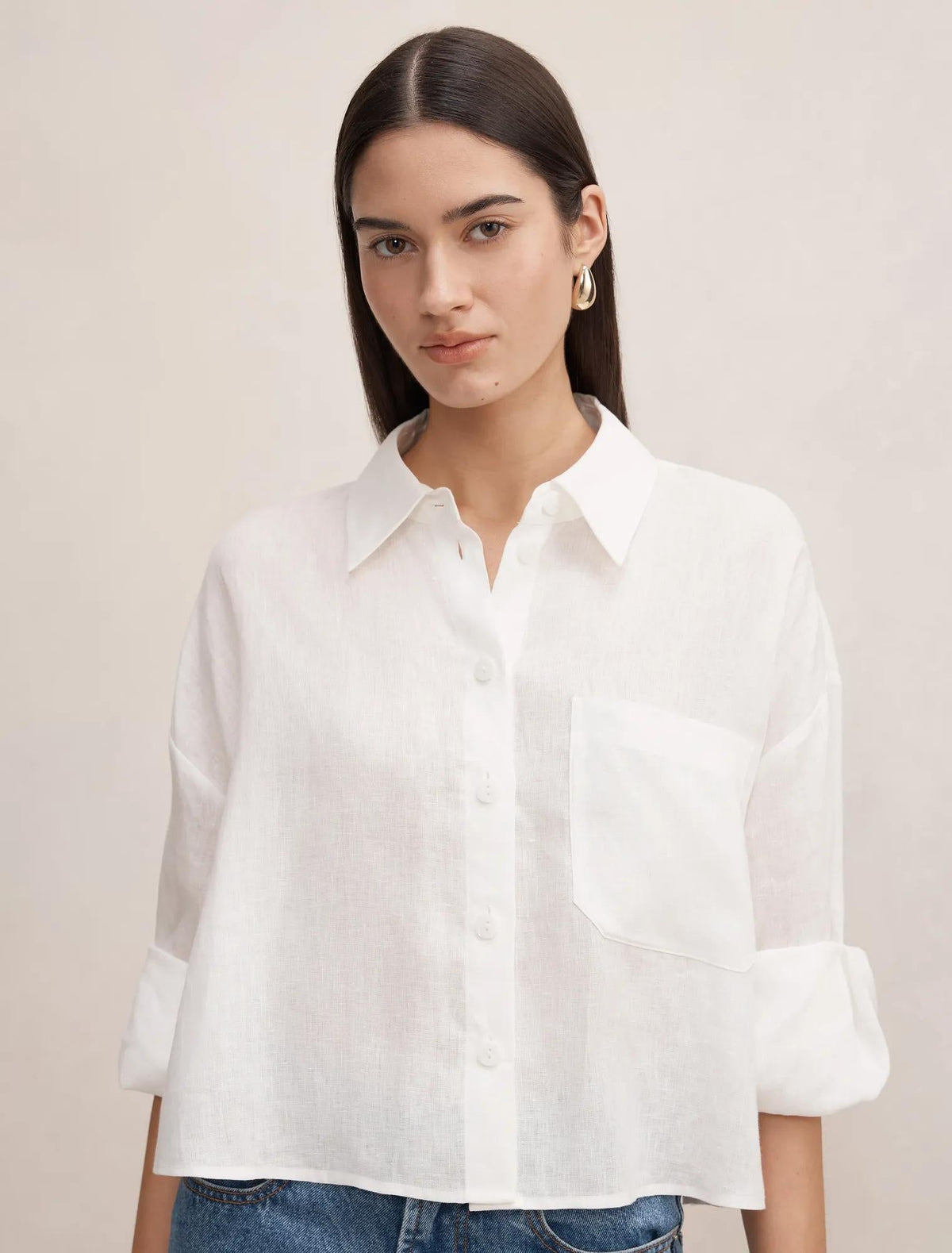 Bowie Cropped Shirt Porcelain