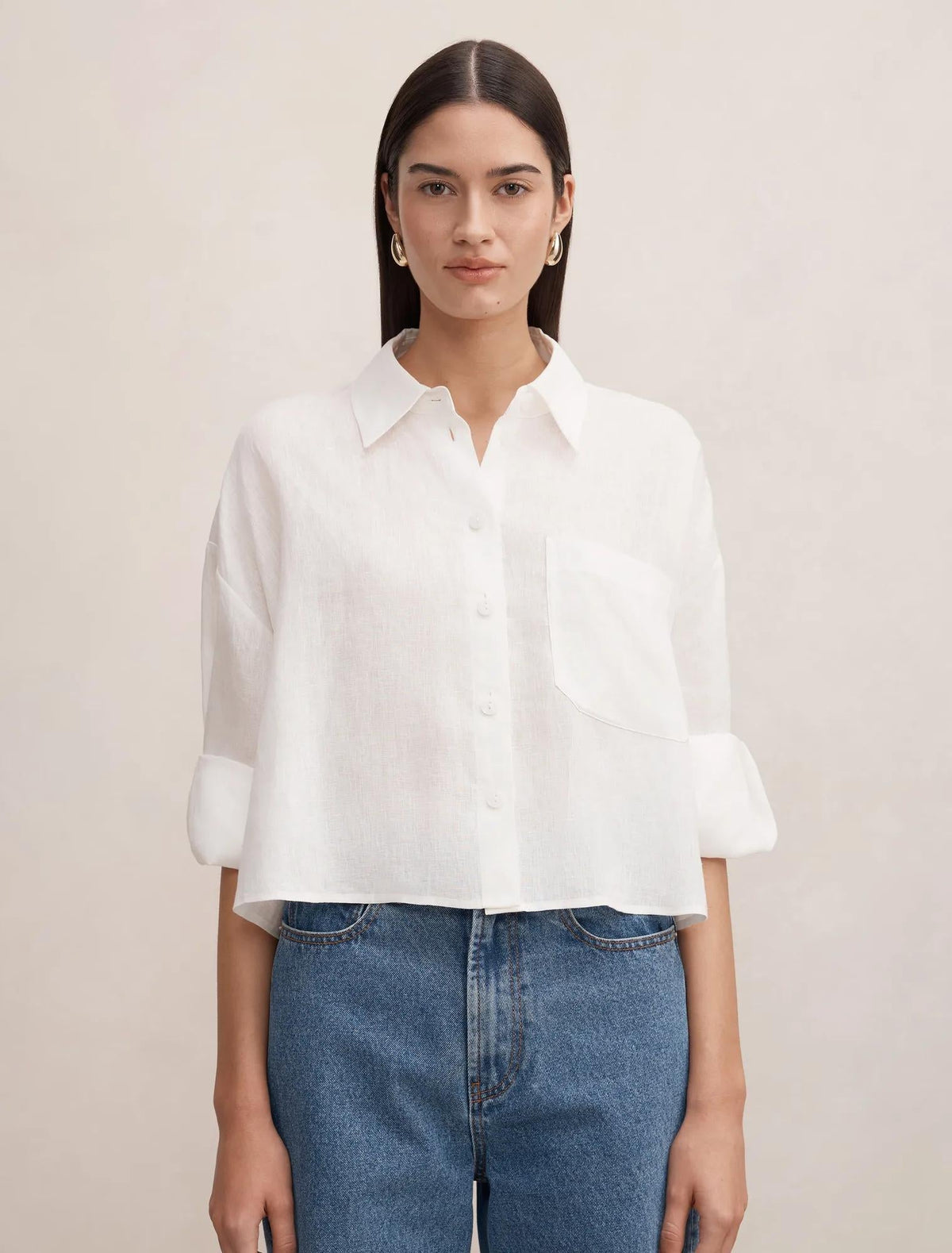 Bowie Cropped Shirt Porcelain