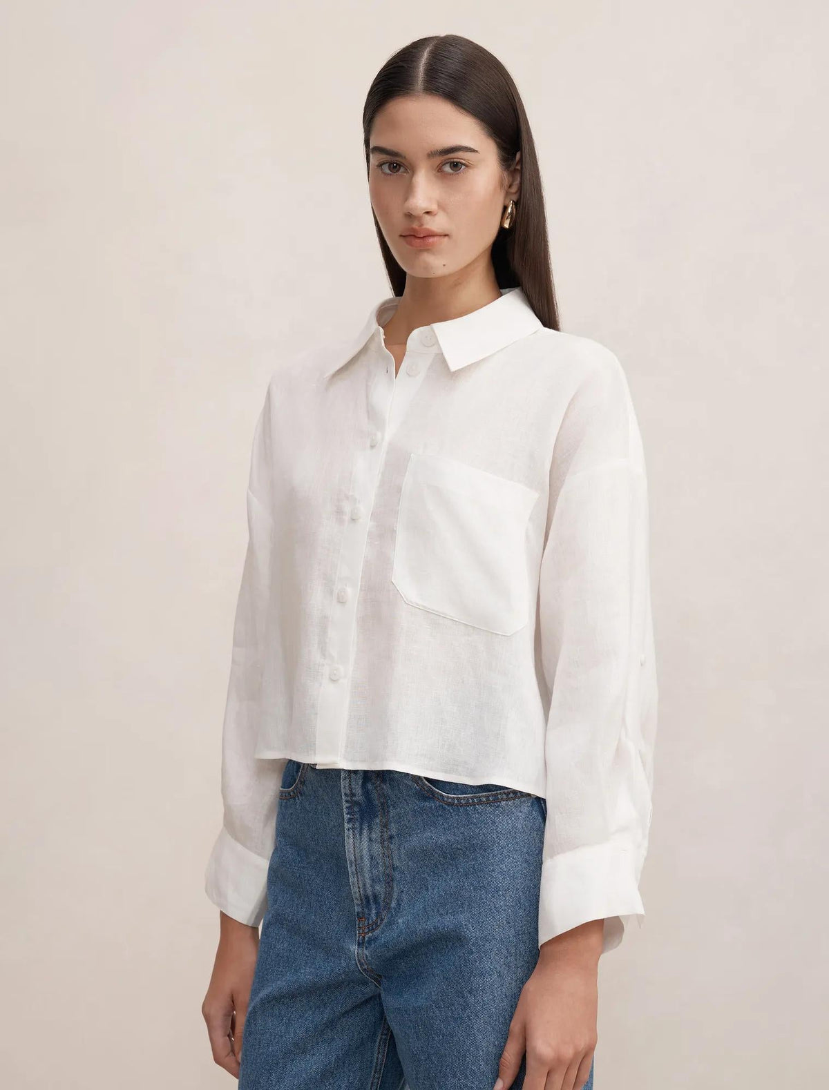Bowie Cropped Shirt Porcelain