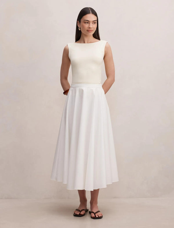 Charlotte Cotton Midi Skirt Porcelain