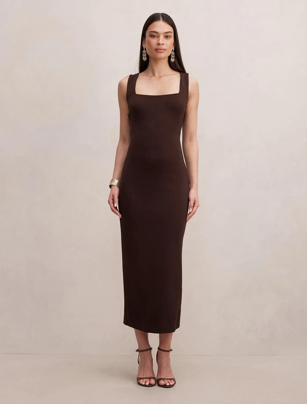 Shiloh Back Detailed Bodycon Dress Dark Chocolate