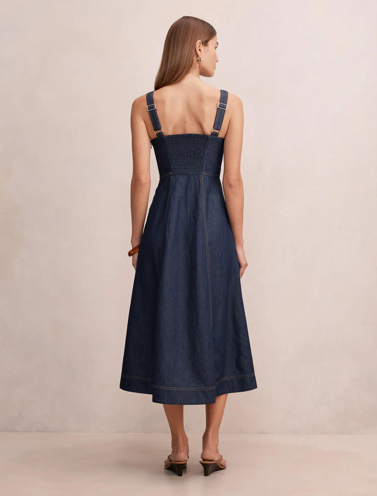Anna V-Neck Chambray Midi Dress Dark Indigo Chambray