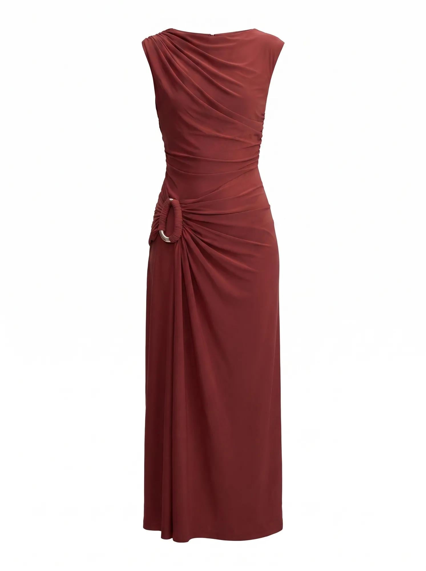Fiora Petite Hardware Jersey Dress Burgundy