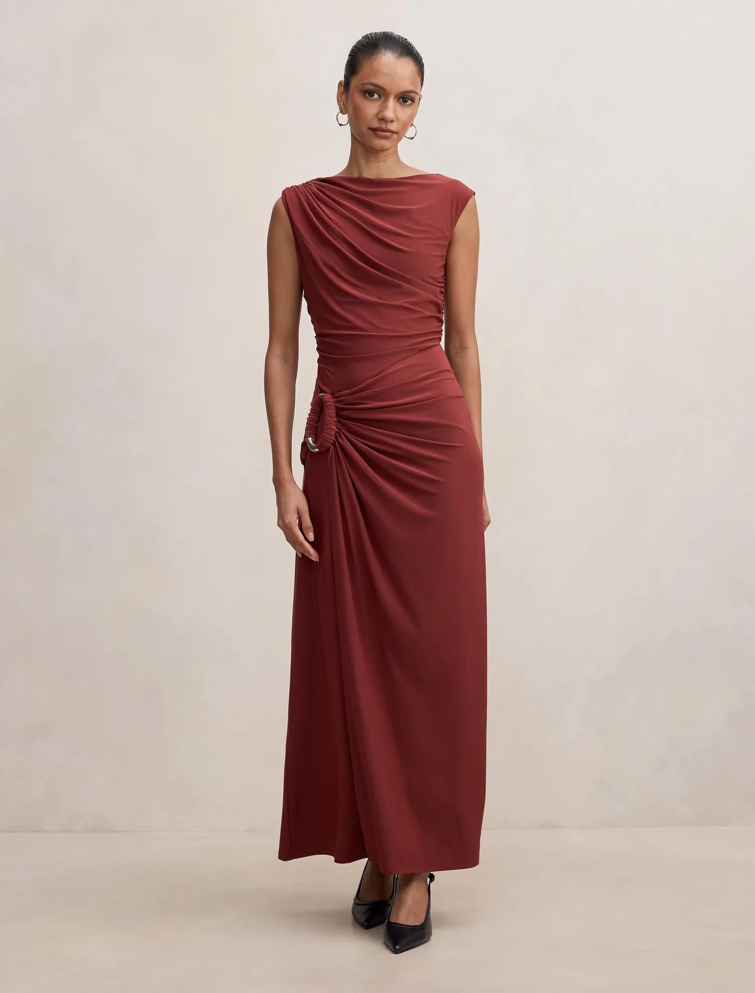 Fiora Petite Hardware Jersey Dress Burgundy
