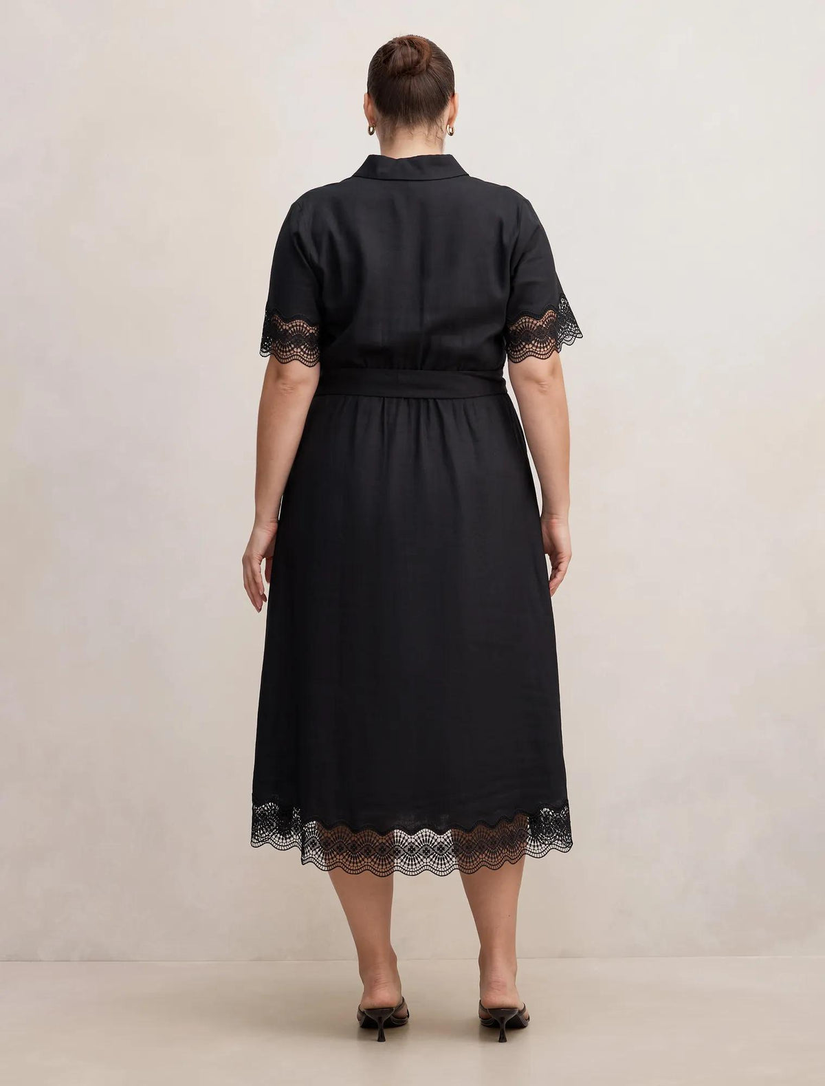 Eliana Curve Lace Trim Midi Dress Black