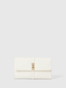 Greta Metal Hardware Day Clutch Ivory