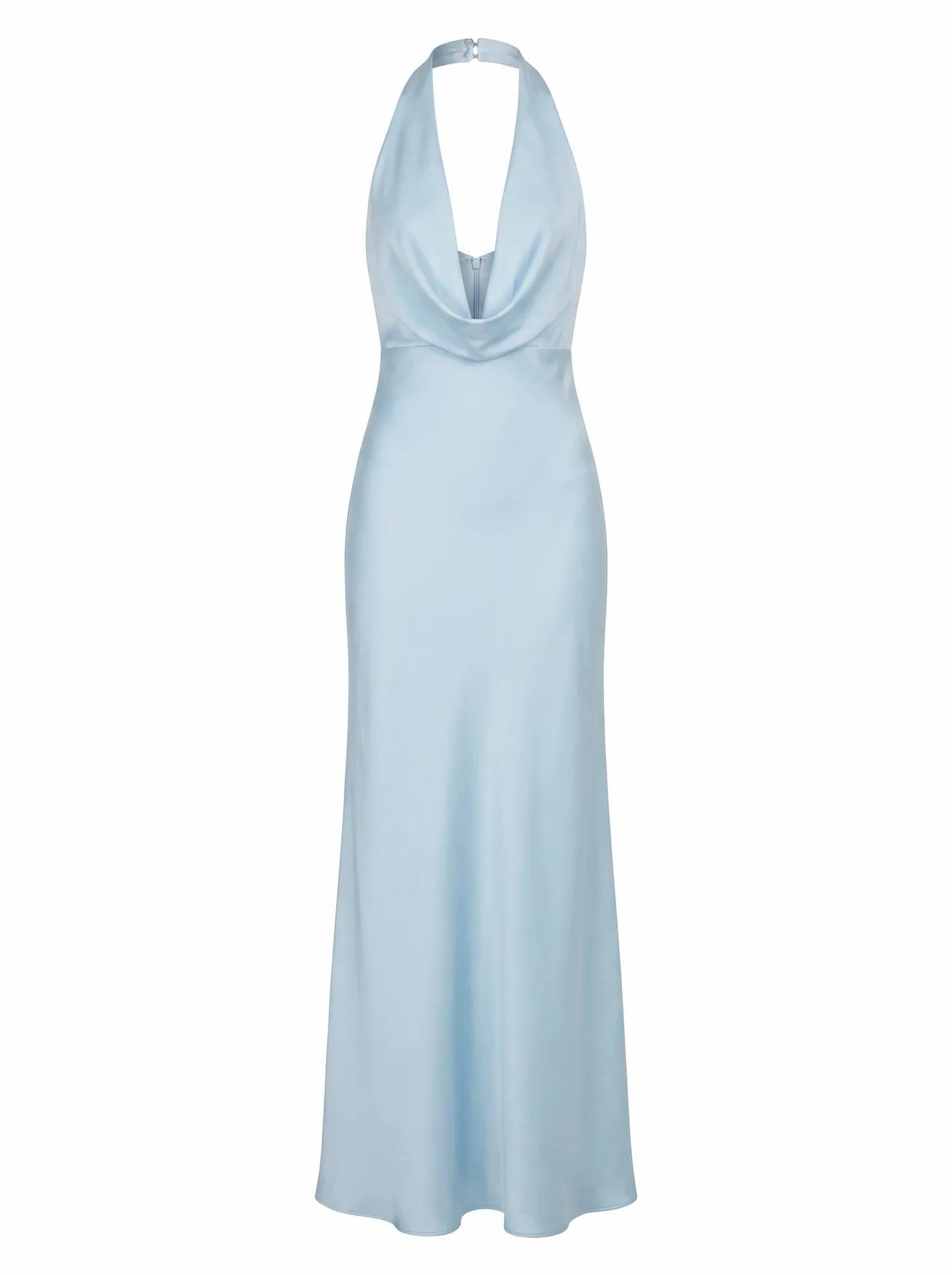 Becca Cowl Halter Satin Gown Seafoam Aqua_mannequin