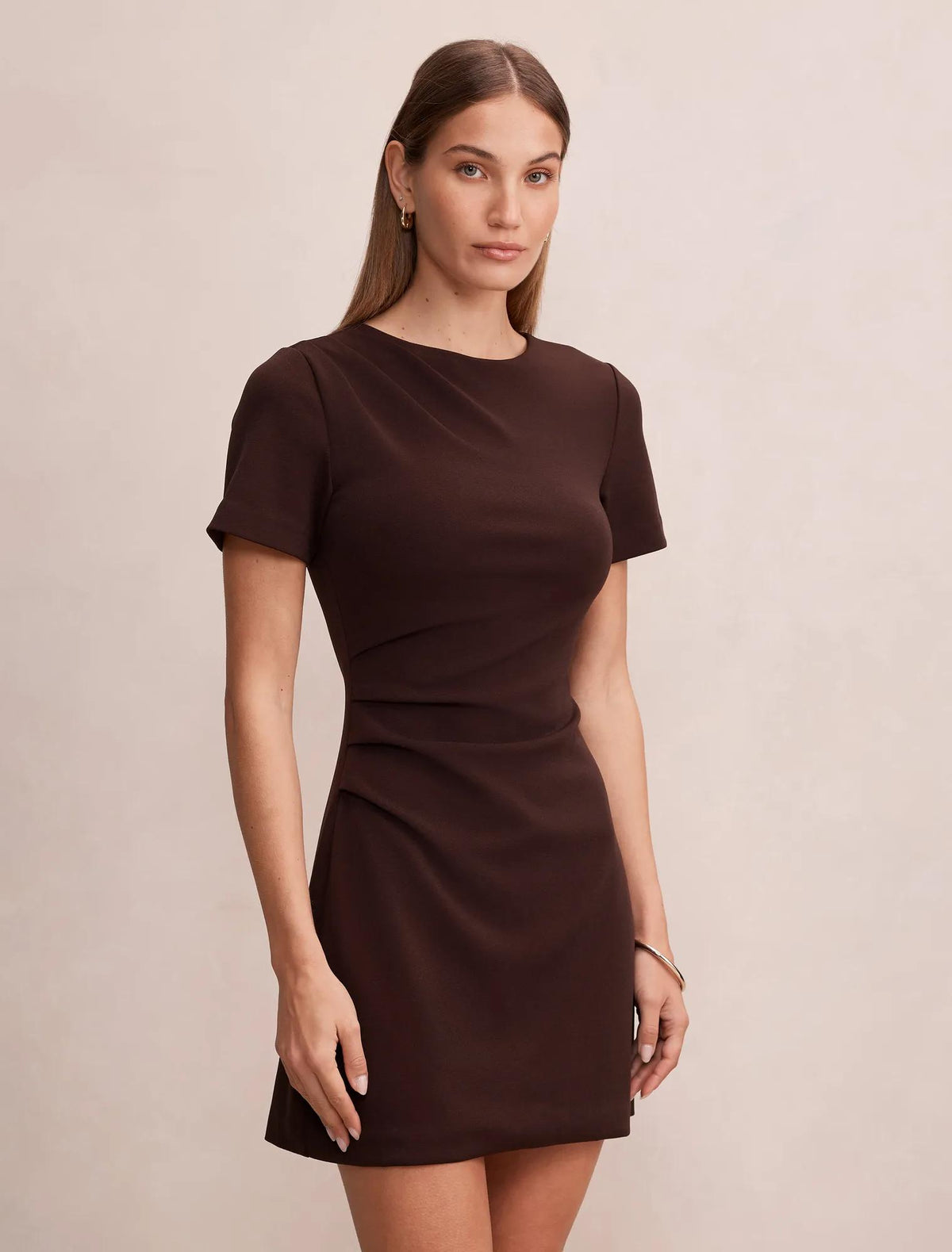 Jenny Tucked Mini Dress Dark Chocolate