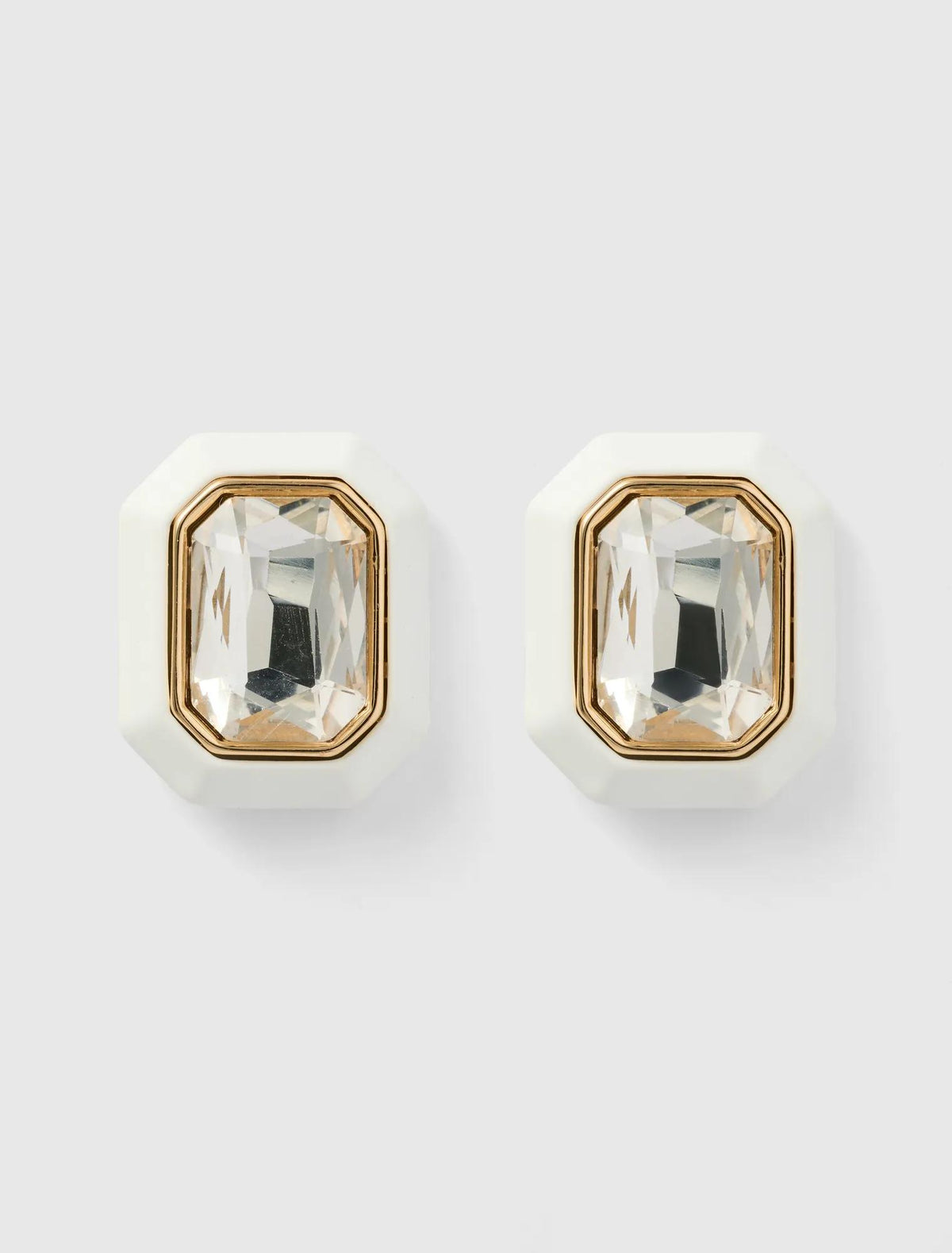 Fran Frame Stone Stud Earrings White/ Crystal_mannequin