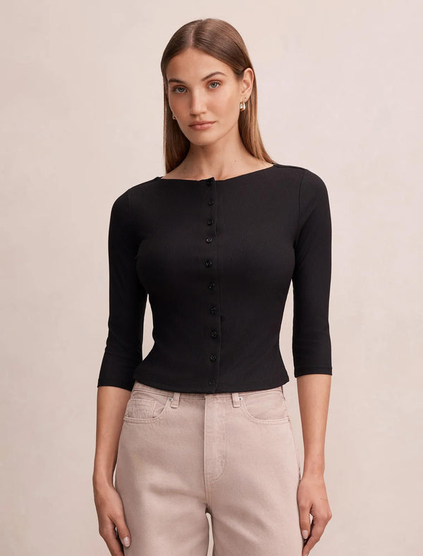 Julia Rib 3/4 Sleeve Cardigan Black