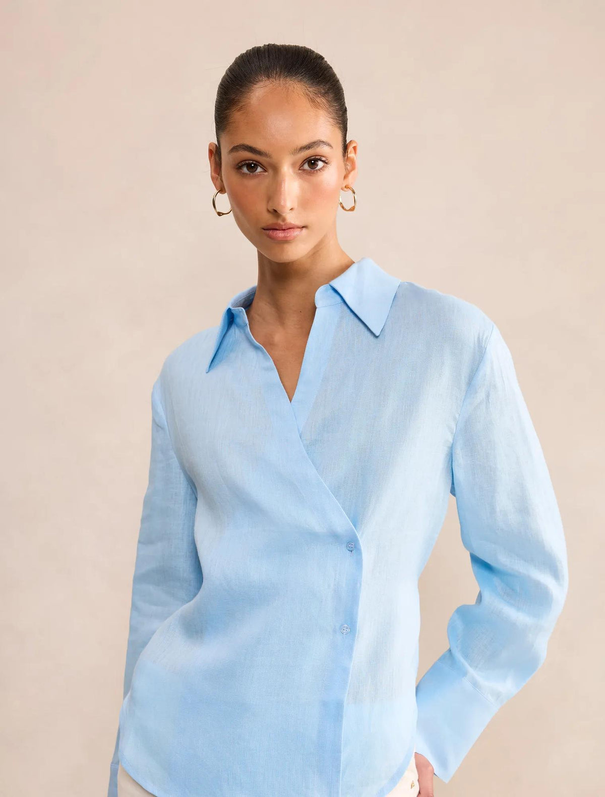 Tina Linen Tie Back Shirt Blue