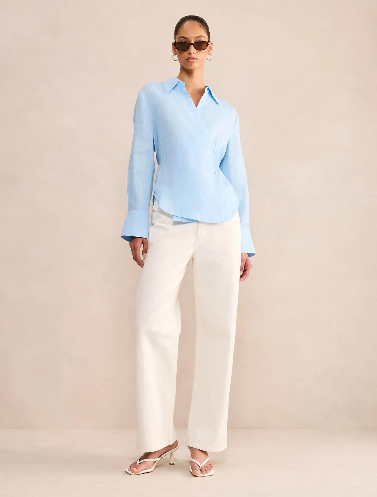 Tina Linen Tie Back Shirt Blue