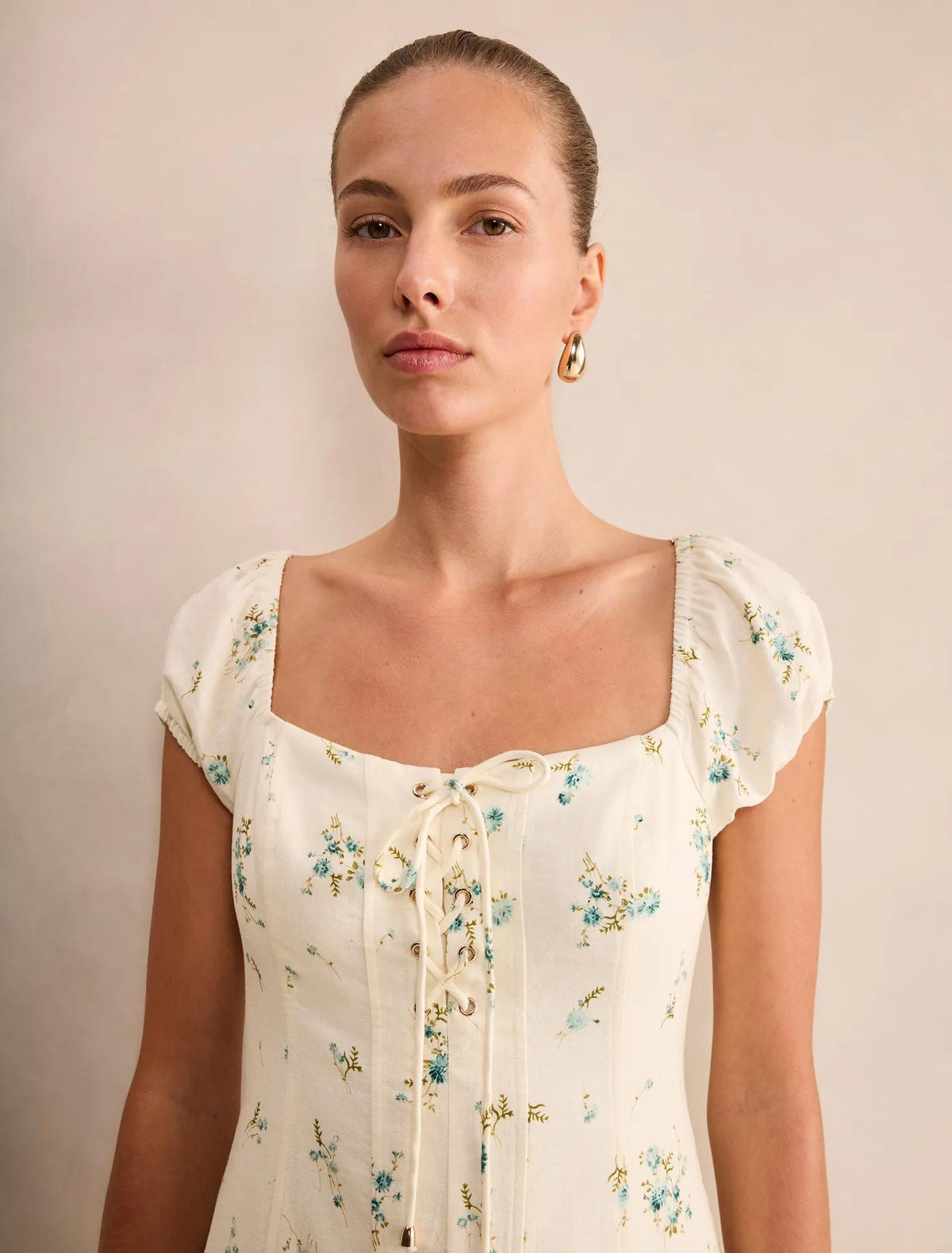 Sallie Tie Front Linen Midi Dress Elmira Ditsy