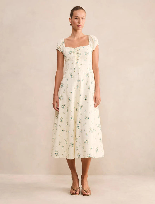 Sallie Tie Front Linen Midi Dress Elmira Ditsy