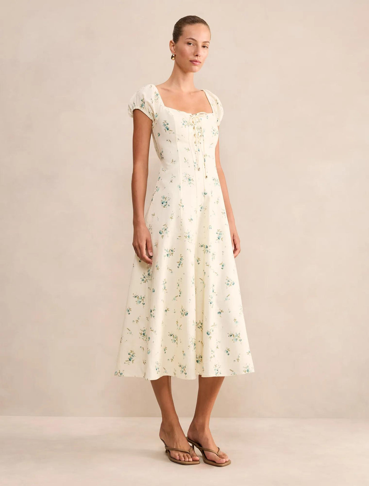 Sallie Tie Front Linen Midi Dress Elmira Ditsy