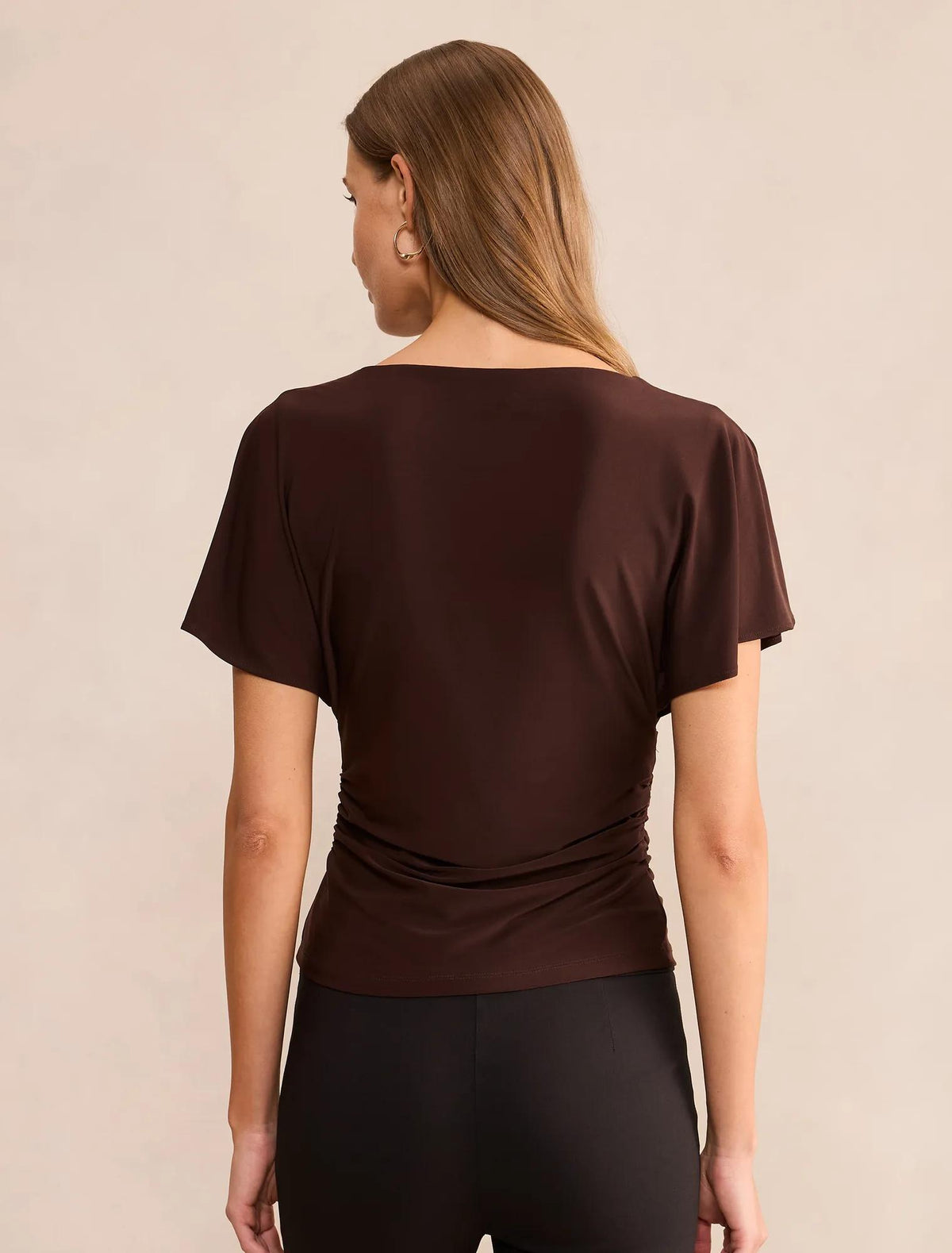 Bobbie Wrap Flutter Sleeve Top Chocolate