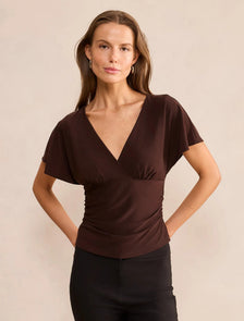 Bobbie Wrap Flutter Sleeve Top Chocolate