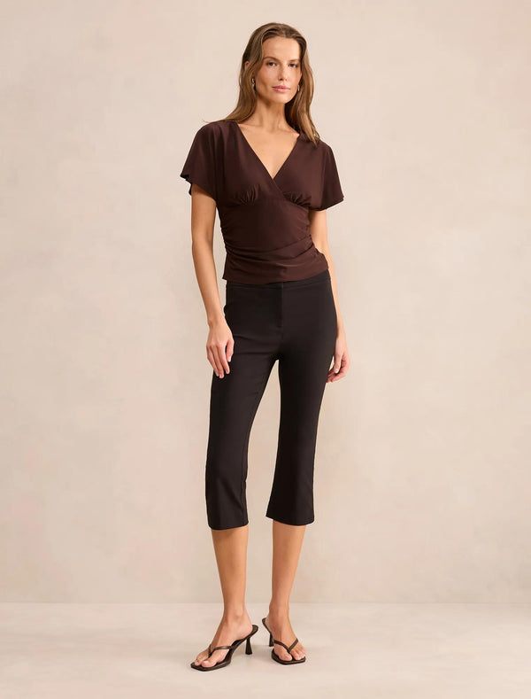 Bobbie Wrap Flutter Sleeve Top Chocolate