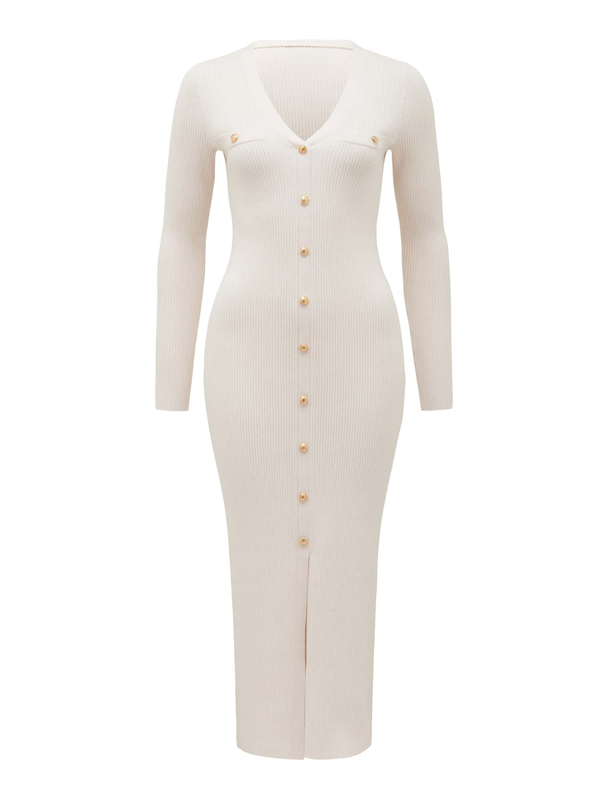 Karlie V Neck Knitted Midi Dress Cream_mannequin