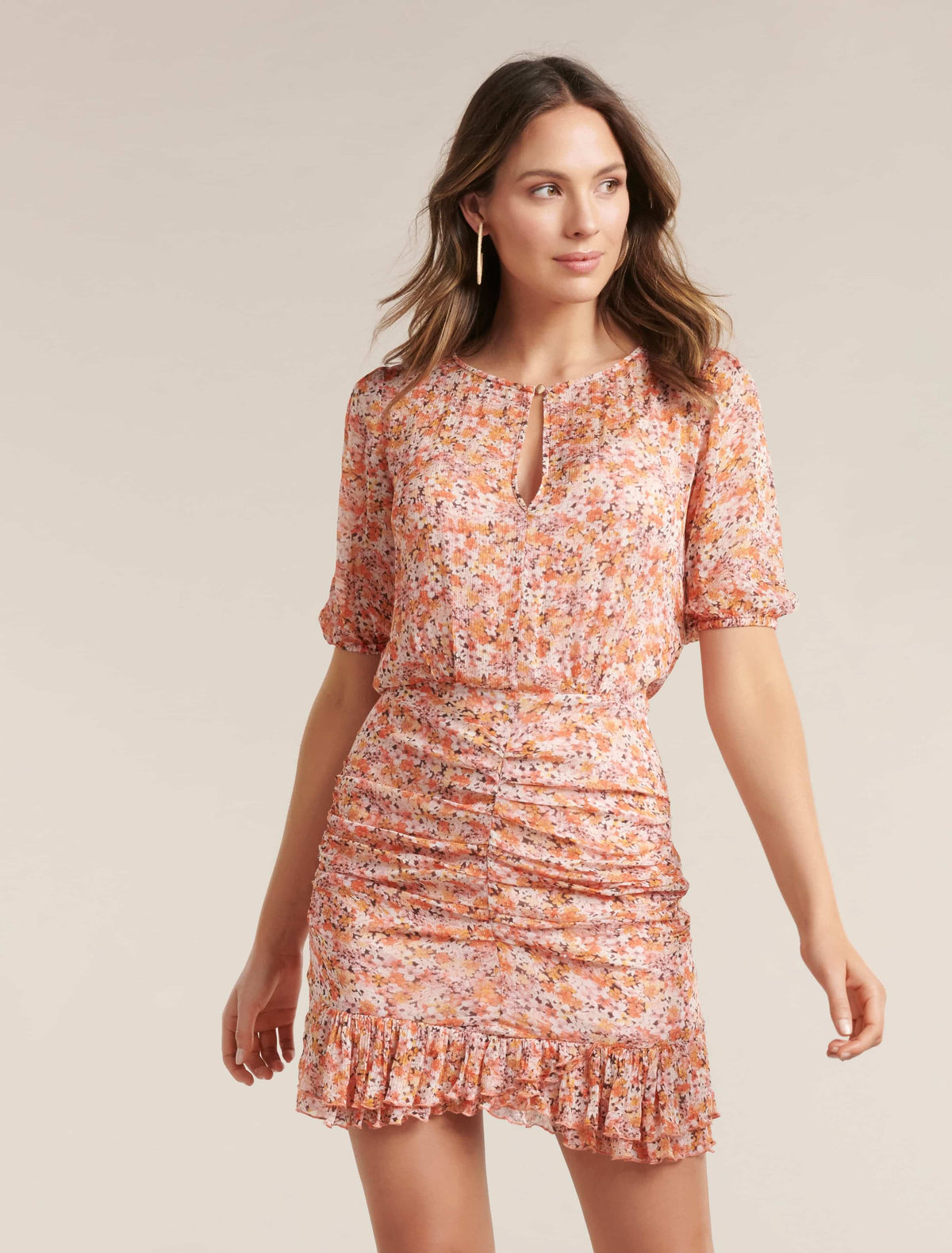 Kylie Ruched Mini Dress Packed Floral Ditsy