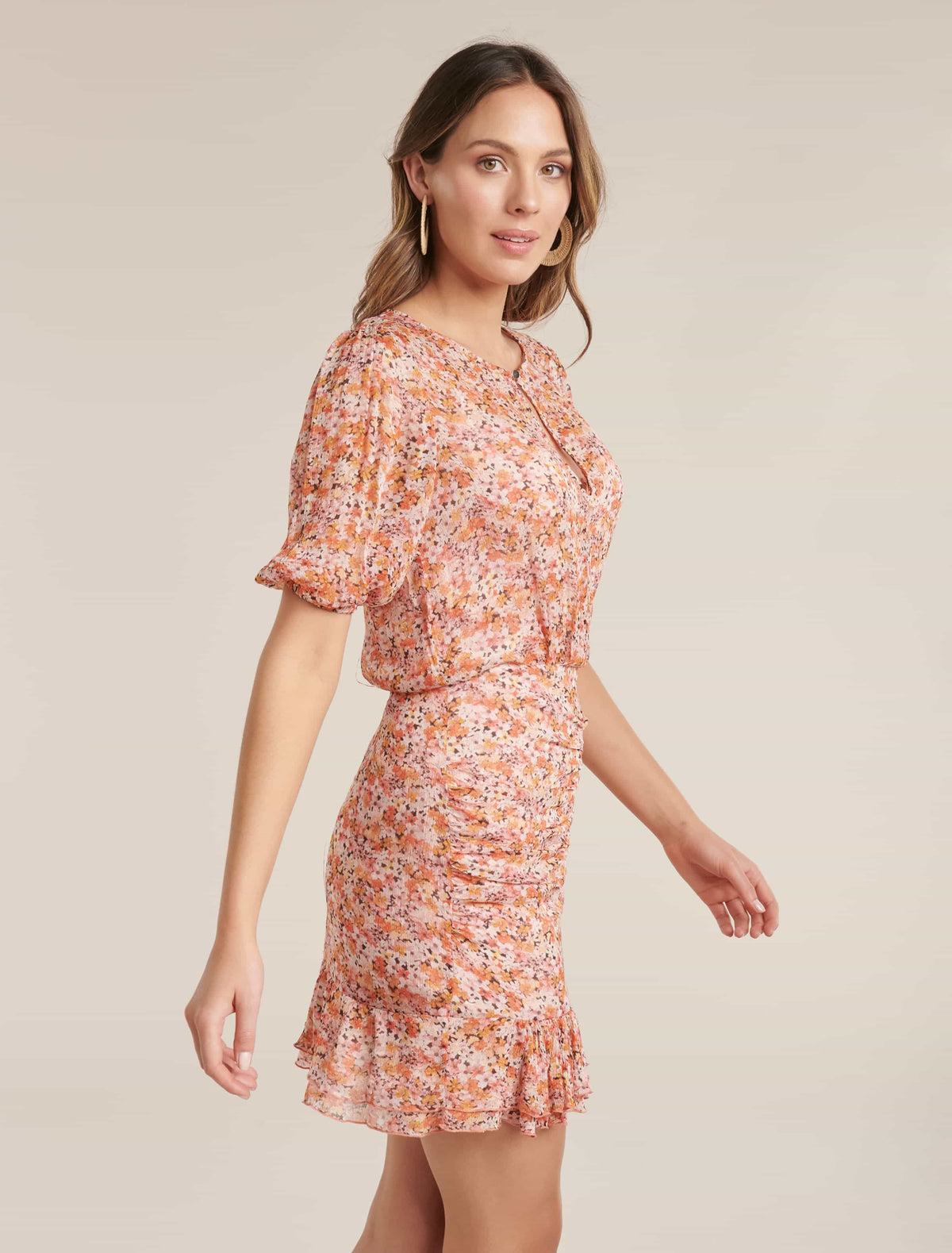 Kylie Ruched Mini Dress Packed Floral Ditsy