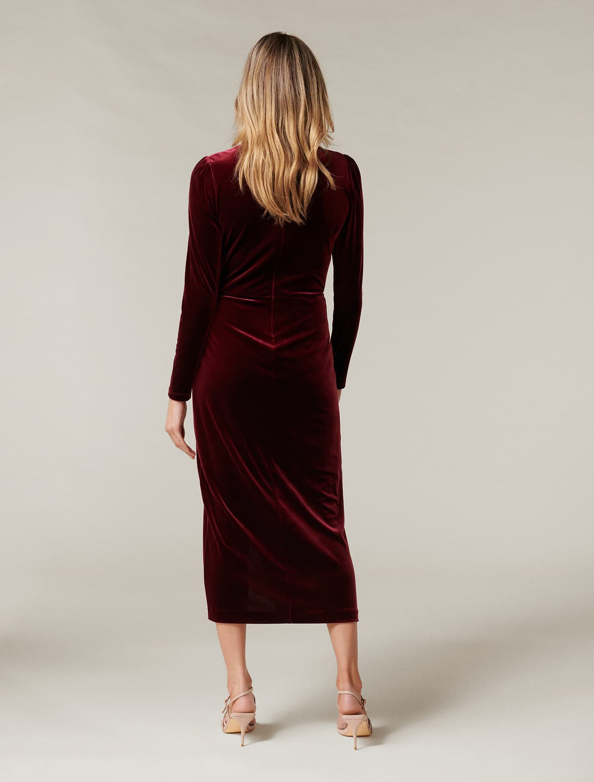 Evaliah Velvet Wrap Midi Dress Plum