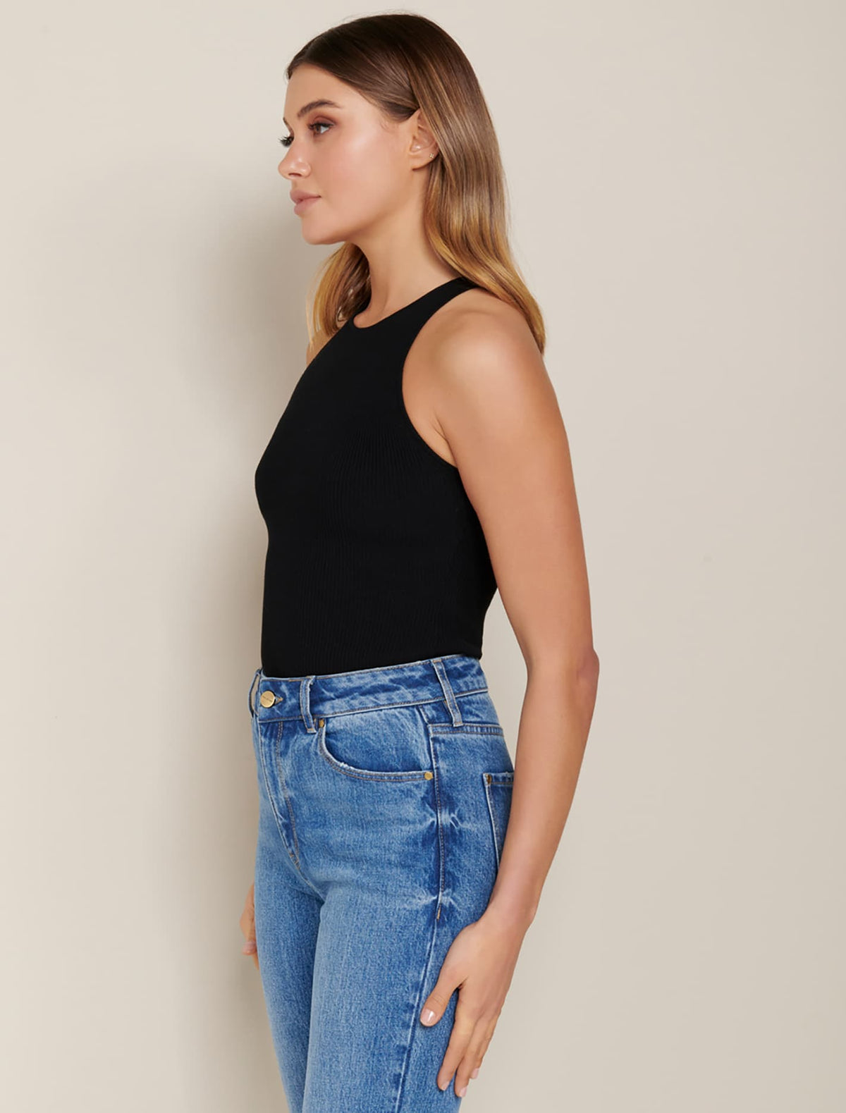 Lia Racer Knit Tank Black