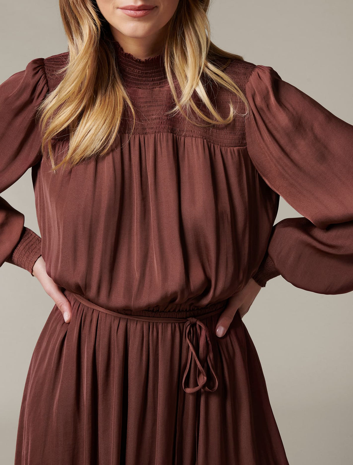 Romy Shirred Skater Dress Conker