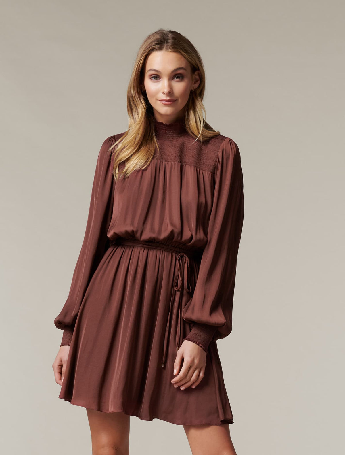 Romy Shirred Skater Dress Conker