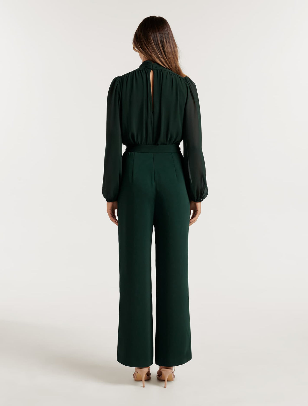 Lana Button Up Blouse Jumpsuit Dark Green
