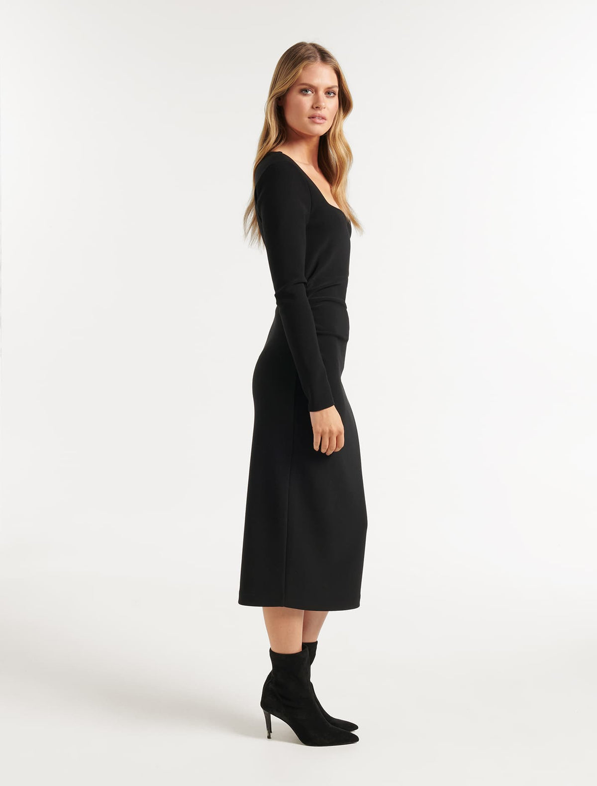 Clio Long Sleeve Midi Dress Black