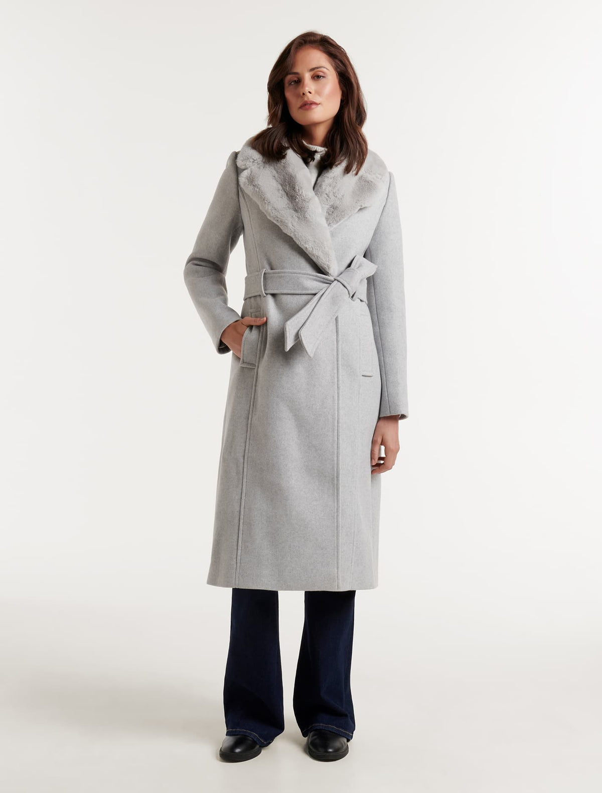 Charlie Faux Fur Collar Coat Grey