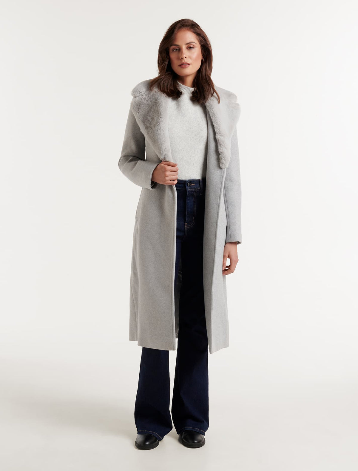 Charlie Faux Fur Collar Coat Grey