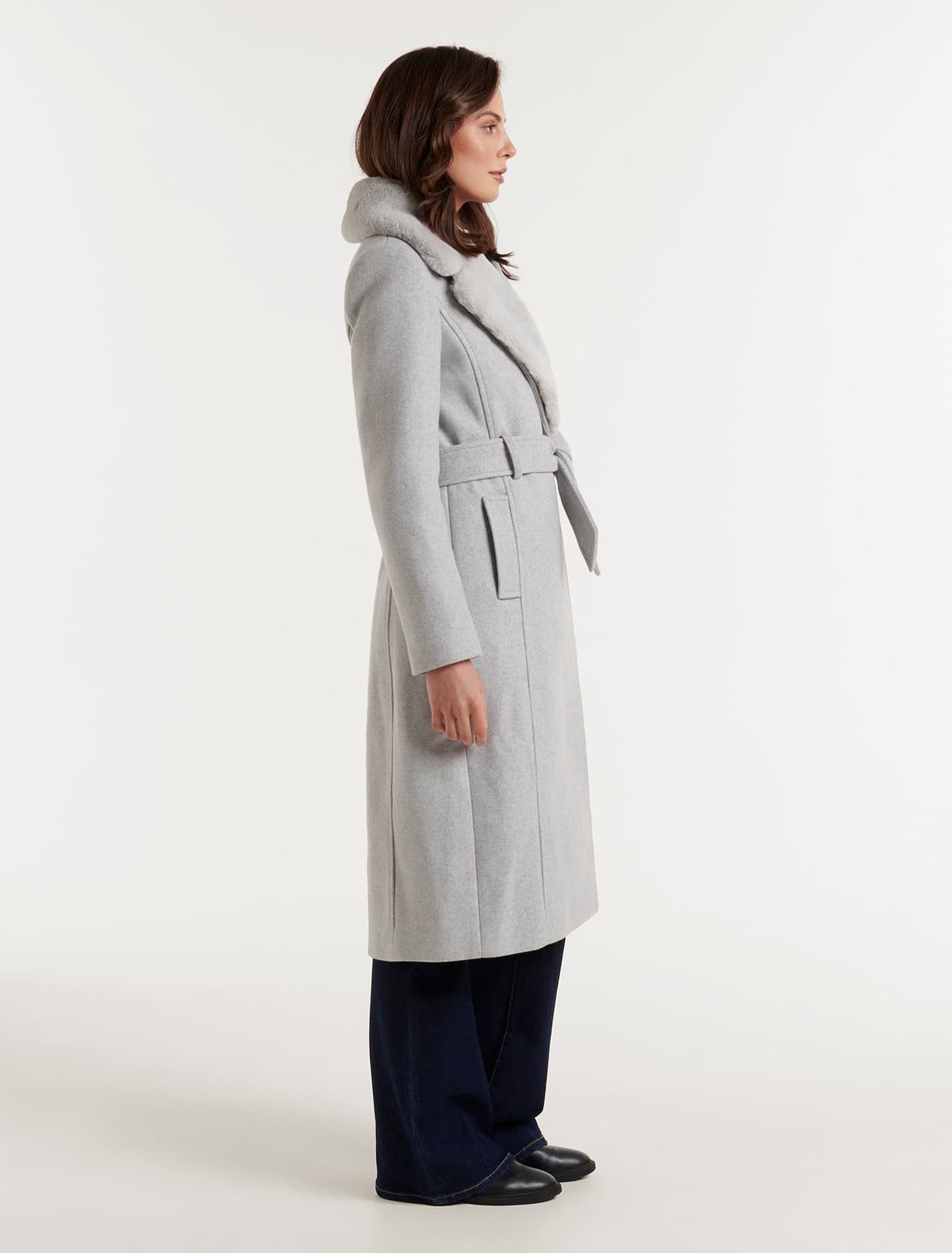 Charlie Faux Fur Collar Coat Grey