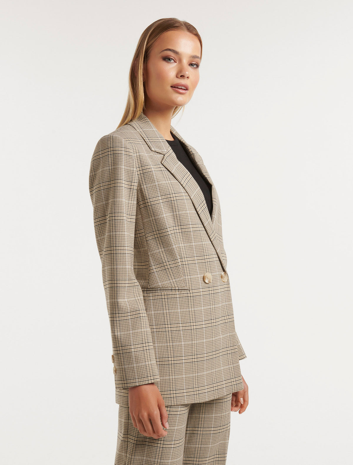 Fiona Check Double Breasted Blazer Camel/Blue Suit