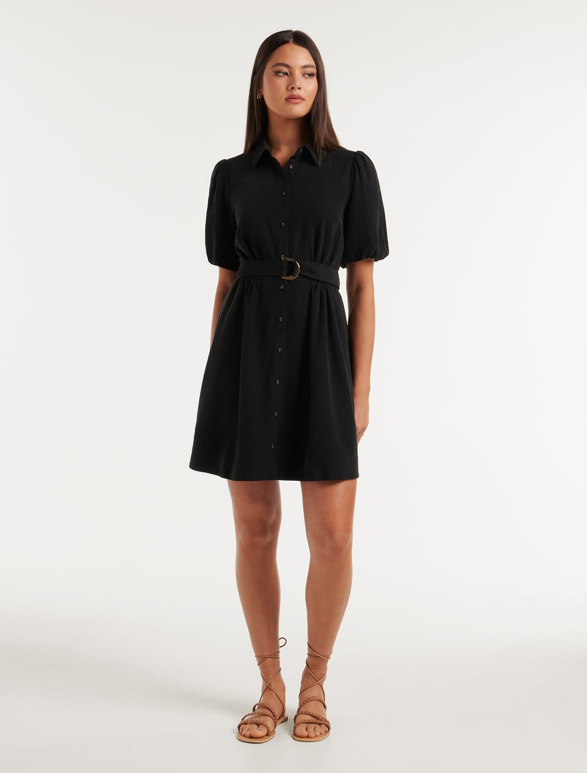 Tamara Belted Waist Mini Dress Black