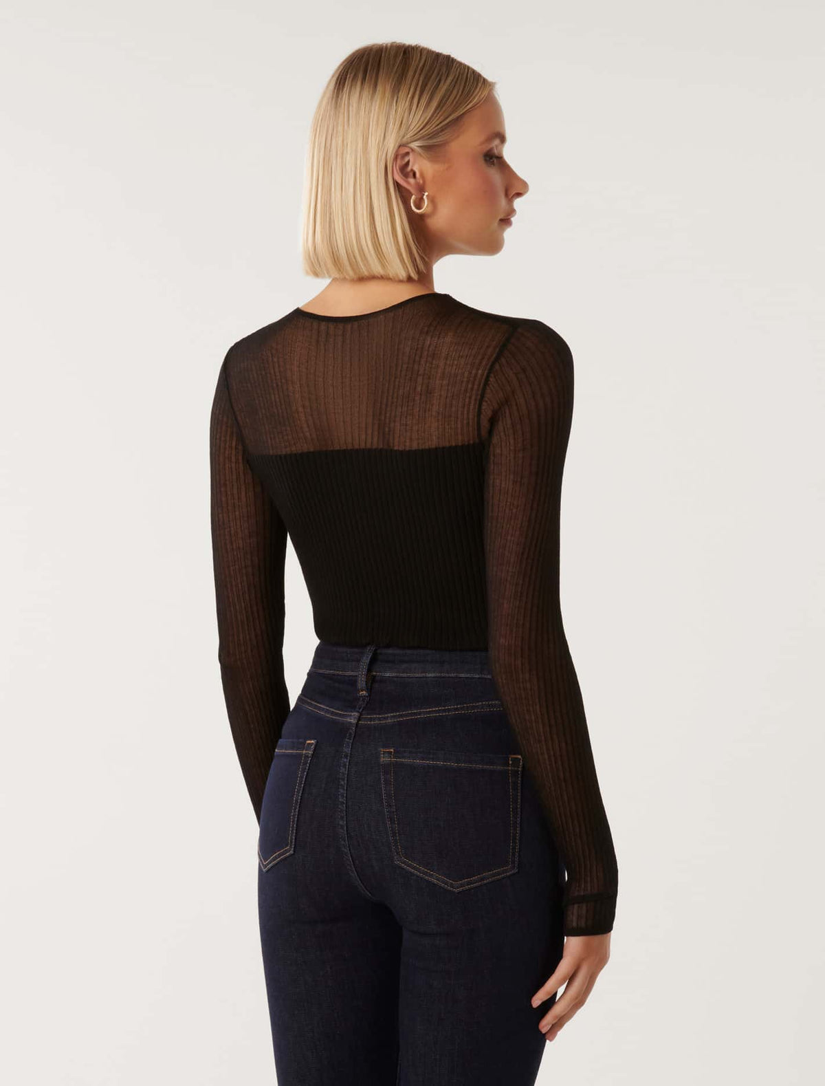 Brooke Sheer Mix-Knit Top Black