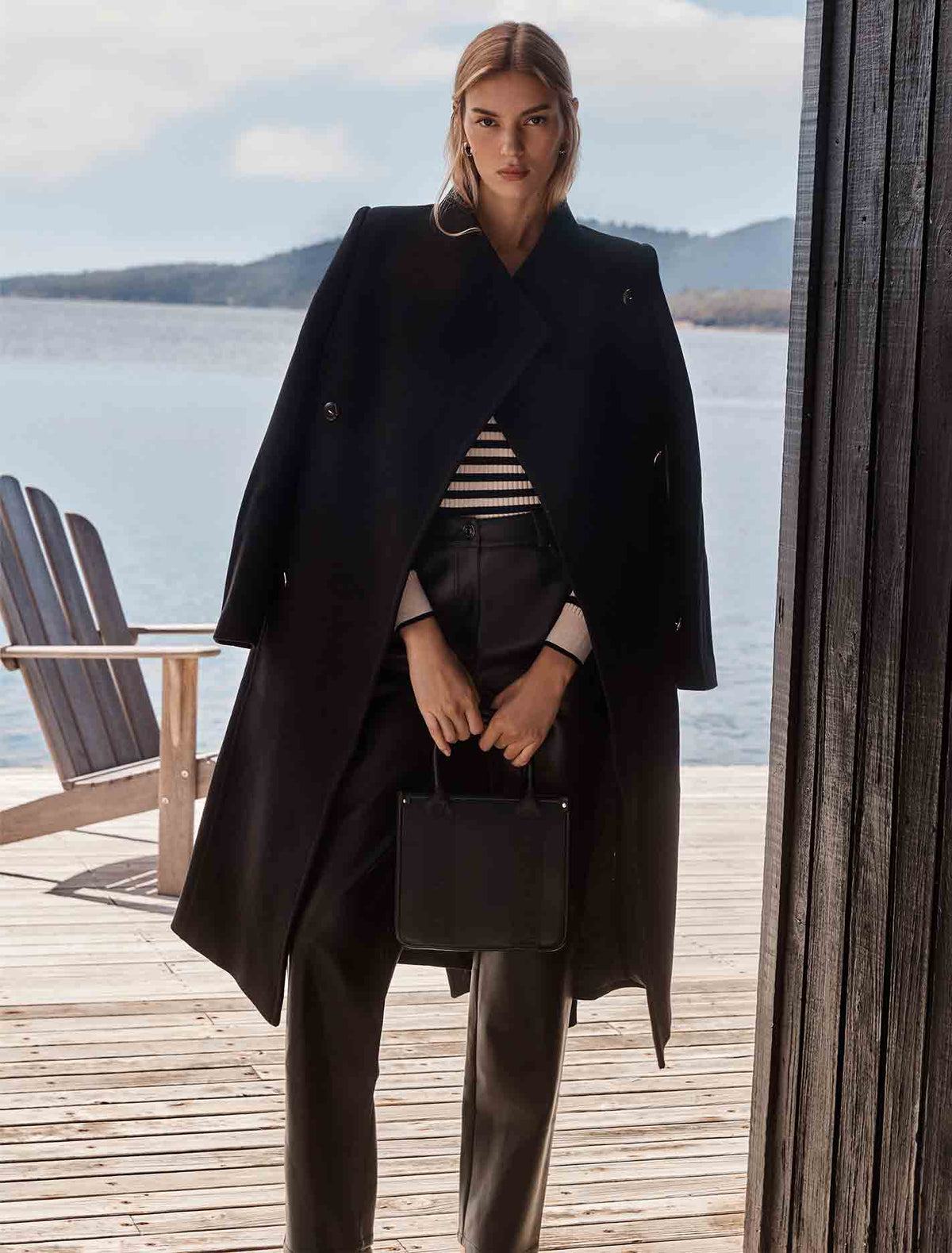 Ari Funnel-Neck Coat Black