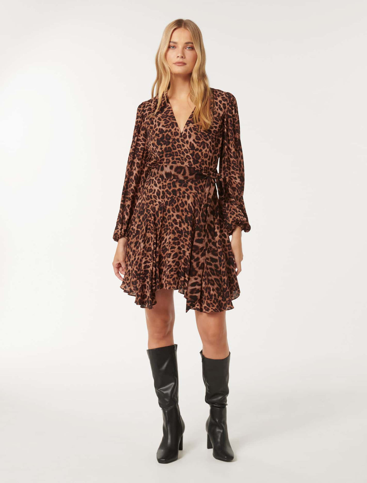 Amila Belted Godet Mini Textured Leopard