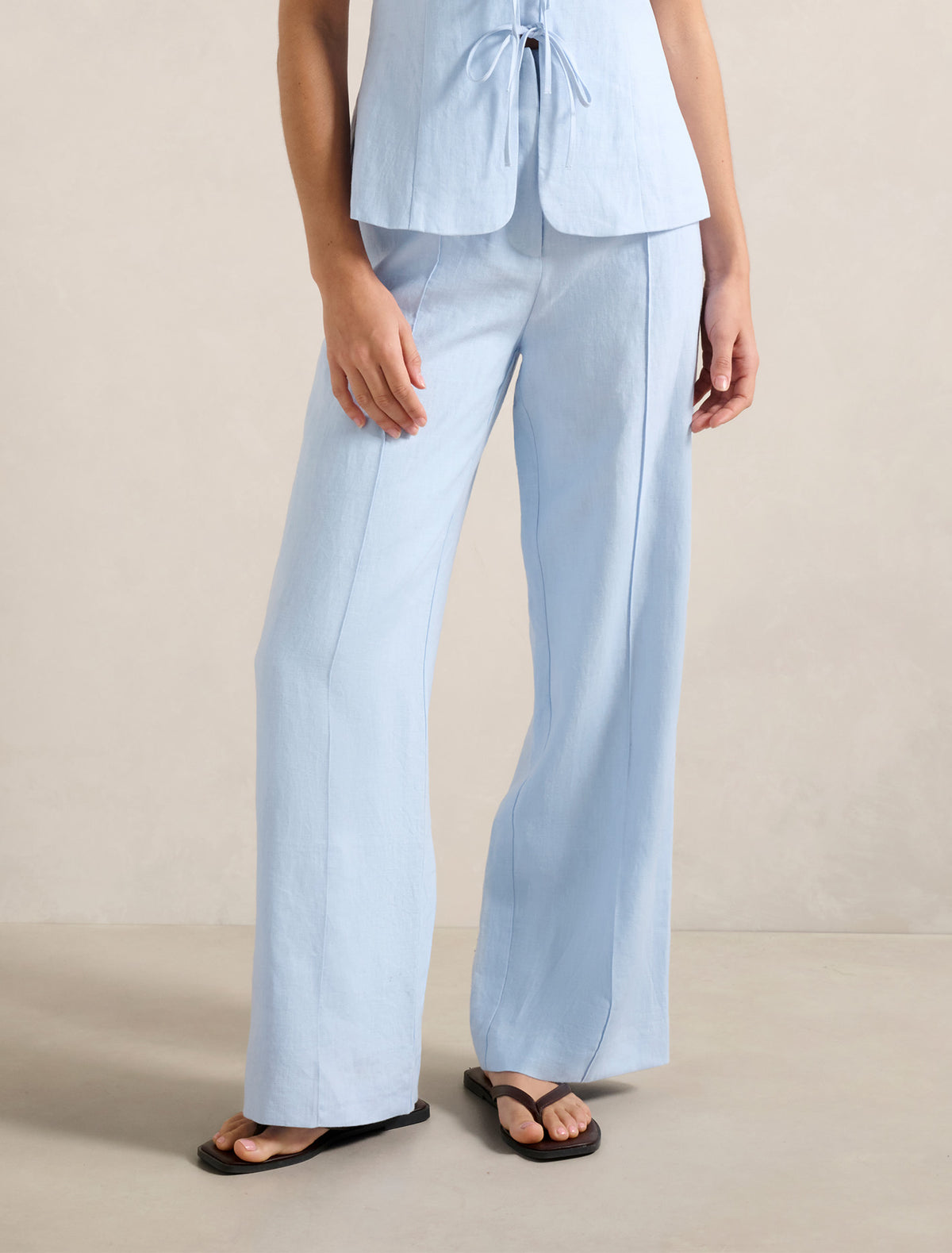Posey Linen Wide Leg Pants Blue Set