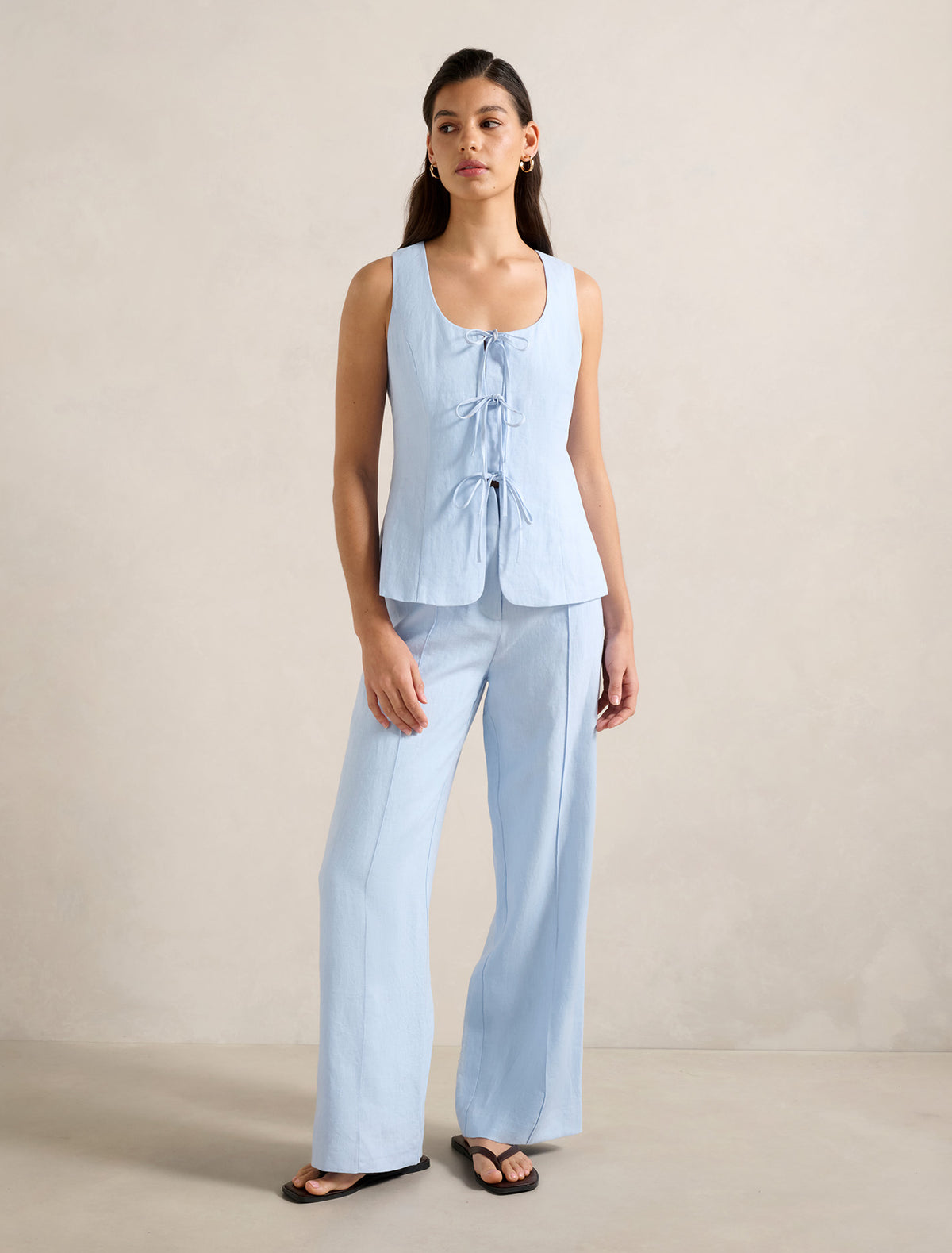 Posey Linen Wide Leg Pants Blue Set