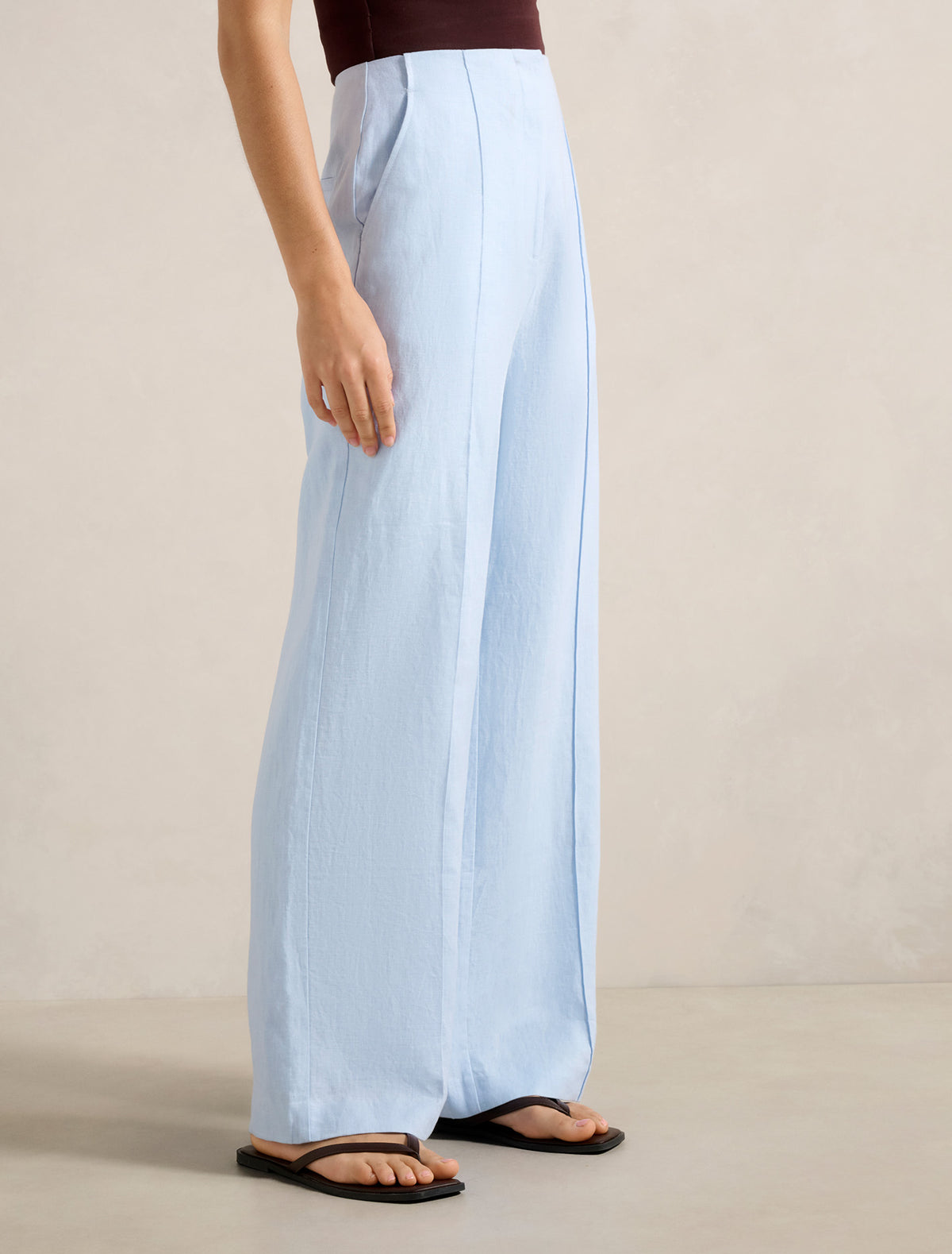 Posey Linen Wide Leg Pants Blue Set
