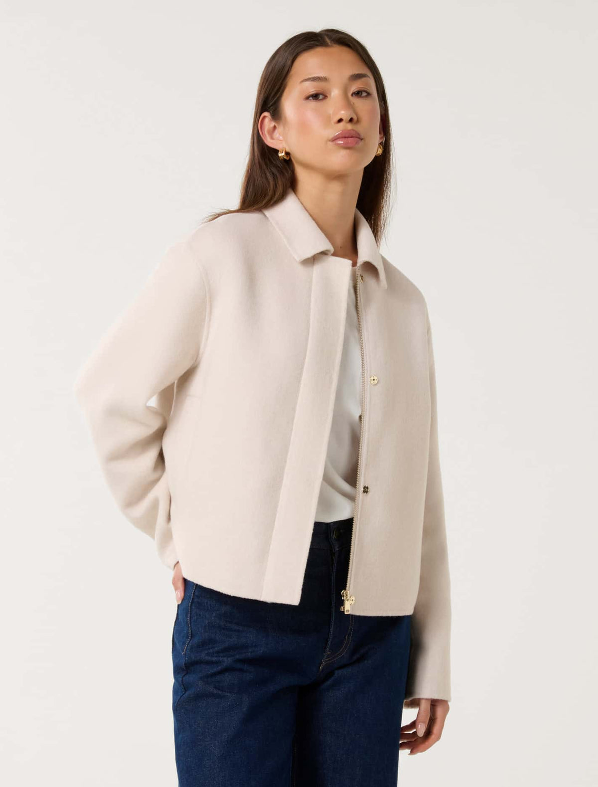 Eden Zip-Through Felled Jacket Cream