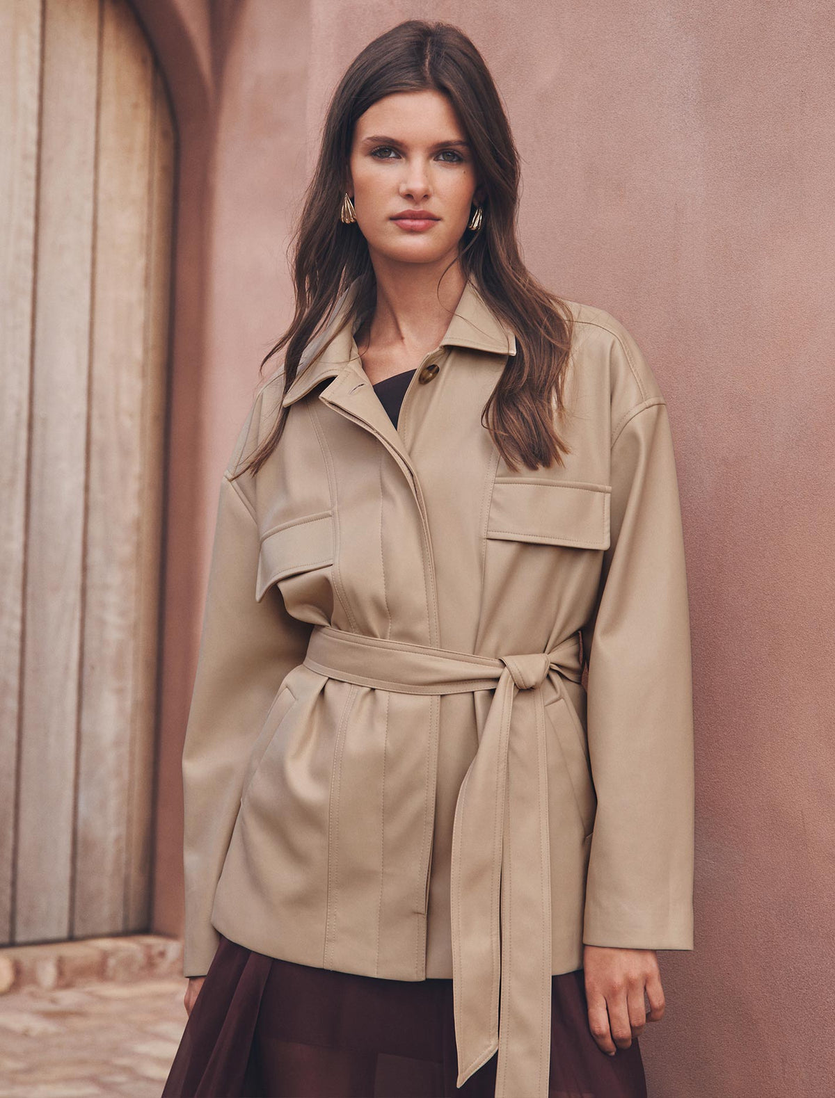 Karli Faux Leather Shacket Quicksand