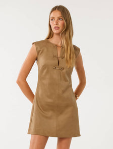 Clover Snaffle-Detail Faux Suede Mini Dress  Brown
