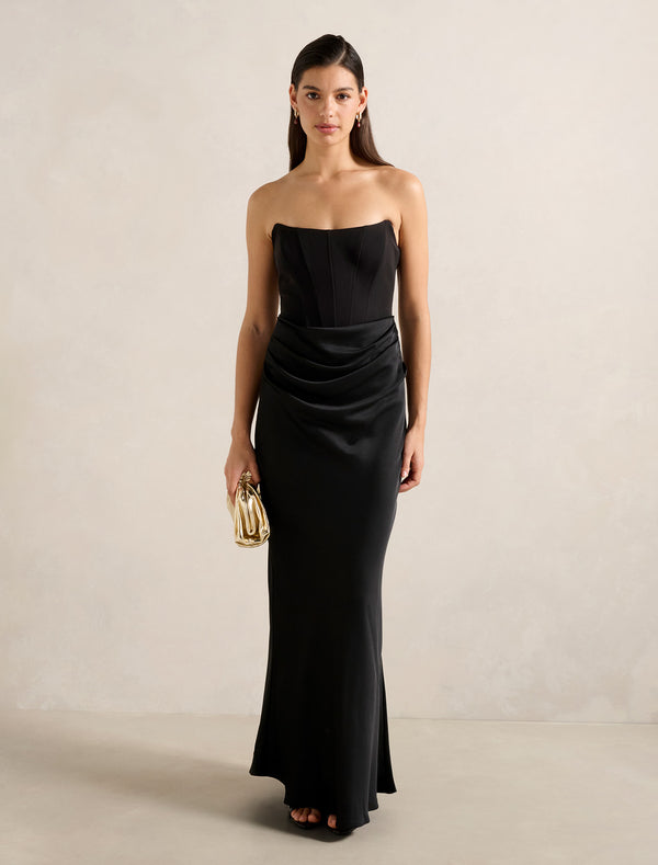 Isra Drape Strapless Maxi Dress Black
