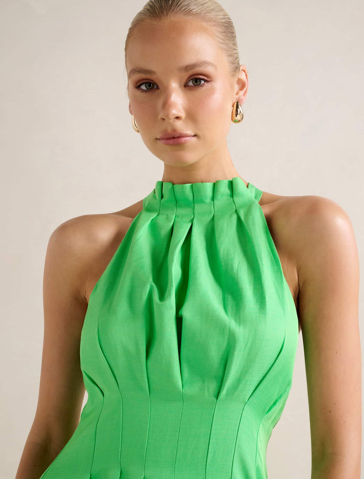 Miller Pleat Halter Midi Dress Shamrock