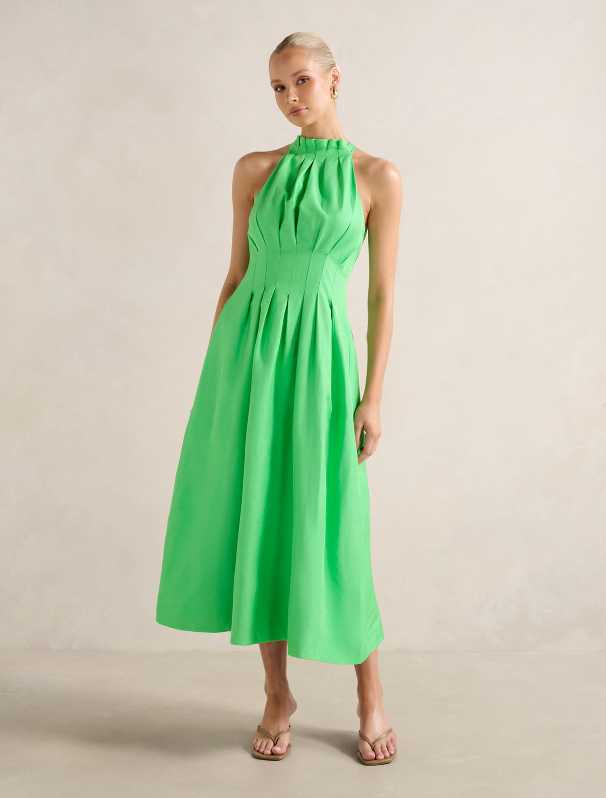Miller Pleat Halter Midi Dress Shamrock