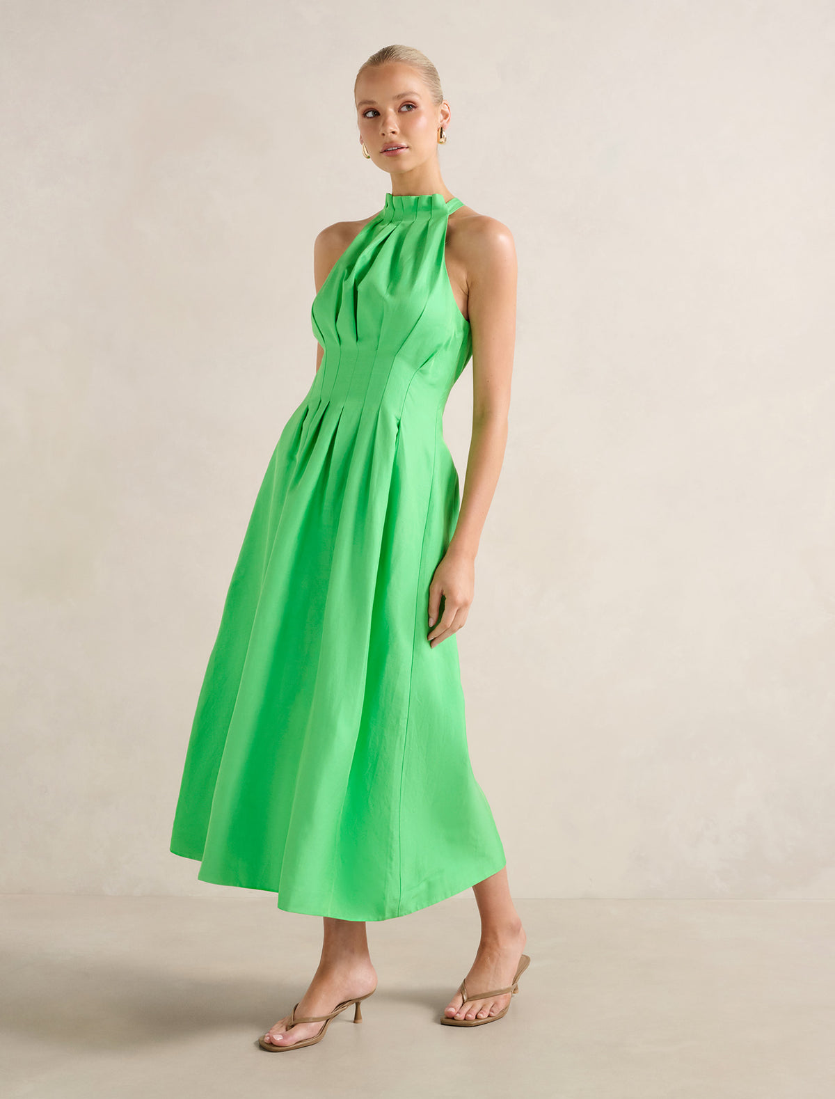 Miller Pleat Halter Midi Dress Shamrock