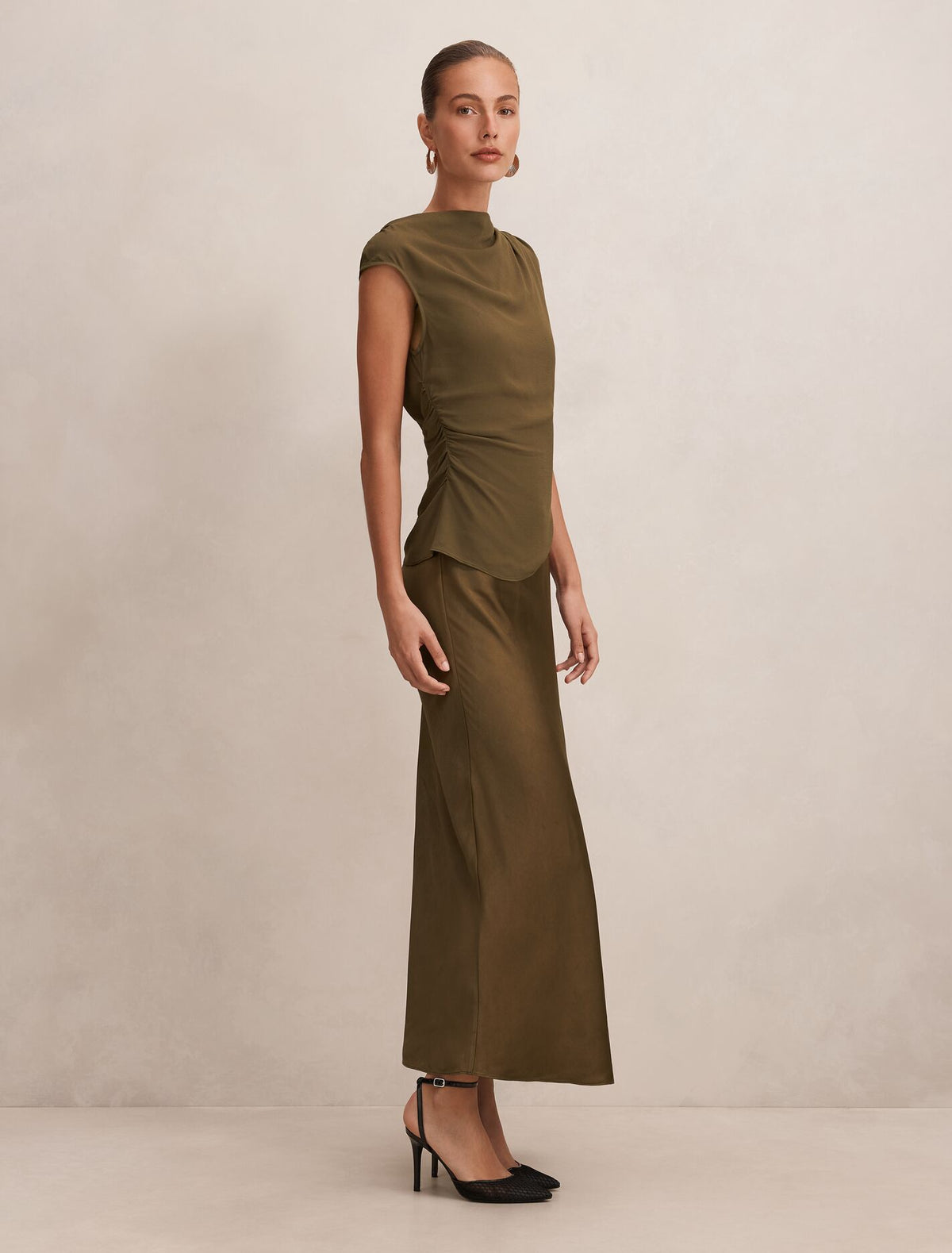 Aurora 2-in-1 Slip Midi Dress Dark Olive